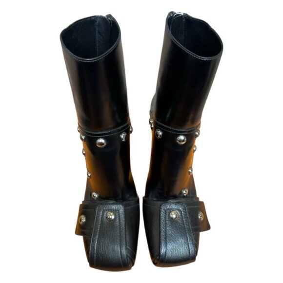 New in Box Louis Vuitton Black Patti Studded Leather Wedge Ankle Boots 39 - Picture 3 of 8